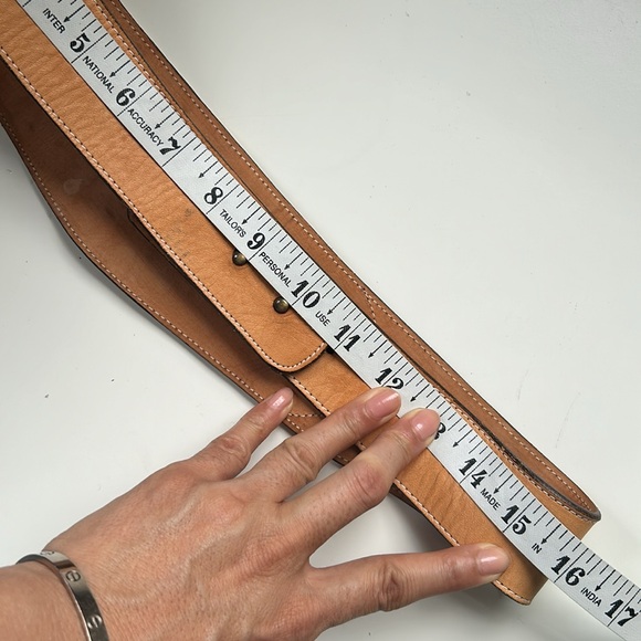 Vintage light brown leather belt with hand crafted  animal skin main image 7